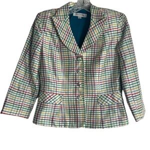 KAY UNGER Silk Windowpane Check Button in Multi-colors Size 2